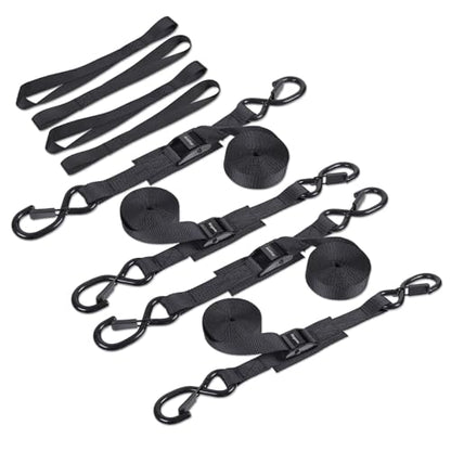 Cam Buckle tie Down Straps with Hook, 4pcs Heavy Duty tie Down Cam Straps 12ft with Soft Loops for Motorcycle, Dirt Bike, Trucks, Kayak, Car - size: 1"x12' 4pcs