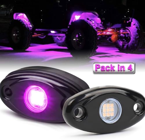 Rock Lights Pink with Light Purple 12 Pods Pure Pink LED Rock Lights IP68 Waterproof 47inch Extension Wires for Trucks UTV ATV SUV Boat Pickup Car Fender Exterior Lighting Kit - color: Purple-12pcs