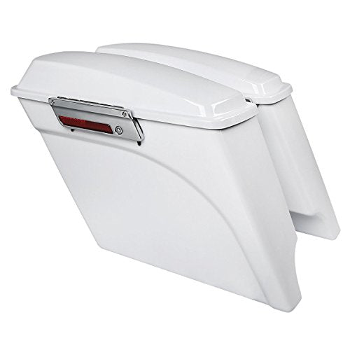 TCMT 5" Extended Saddlebag Trunk W/Lids White Fit For Harley Touring Models CVO Road Glide Road King Street Glide Electra Glide Ultra Classic 1994-2013 - color: White Chrome Latches