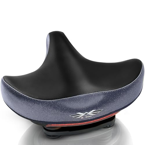 X WING New-Age Noseless Bike Seat Cushion for Men & Women - Extra Padding & Wide - Suitable for City, Electric, Stationary Bikes - Compatible with Peloton Bikes – Wide Winged Bike Seat with Cushion - color: Black Large