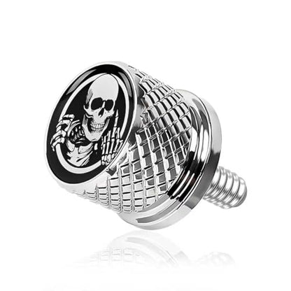 Motorcycle Seat Bolt, 1/4"-20 Stainless Steel Skull Knurled Hand-Tighten Screw, Compatible with Harley Touring Sportster Dyna Softail Models, Chrome Replacement Fender Bolt (Silver) - color: Silver