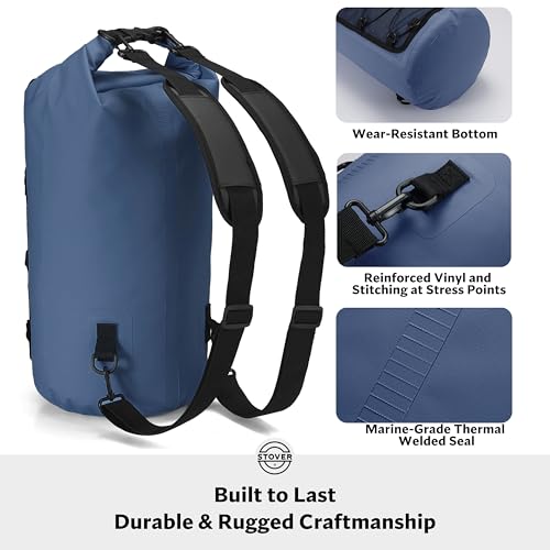 STOVER 5/10/25/30/40/55L Waterproof Dry Bag- Roll-Top Backpack w/Phone Case- Kayaking, Hiking, Camping, Boating- Men/Women - color: 30l Navy Blue (With Phone Case), size: 30L
