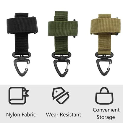SagaSave Pack of 2 Tactical Gear Glove Holder Strap Heavy Duty Belt Keeper Clip Key Holder with 360° Rotating Buckle for Mountaineering, Hiking, Gardening, Work - color: Khaki