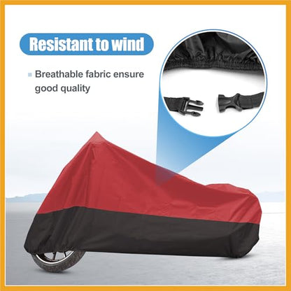 Motorcycle Cover Motorbike Full Cover Outdoor Rain Dust Protector 190T L Red Black for Touring Cruiser Scooters Universal Replacement