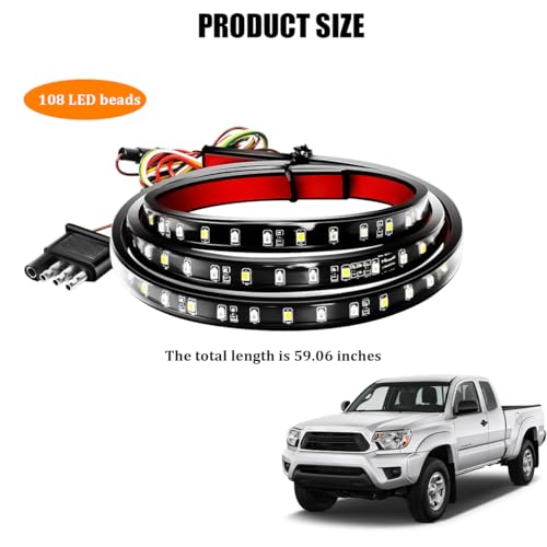Truck Tailgate Light Strip Bar, 60 Inch 108 LED Single Row Strip for Running Brake Turn Signal Reverse Light, Flexible Full Function Lorry Lamp Strip, Universal Fit - size: 108Beads