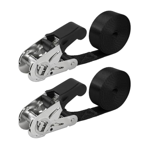 Ayaport Endless Ratchet Tie Down Straps Heavy Duty Cargo Tie Downs, 8FT Stainless Sturdy Nylon Black Strap Down Ratcheting Securing Straps, Tie-Down Motorcycles, Trailer Loads, Kayak (2pcs) - size: 1"x8'-2pcs-Stainless