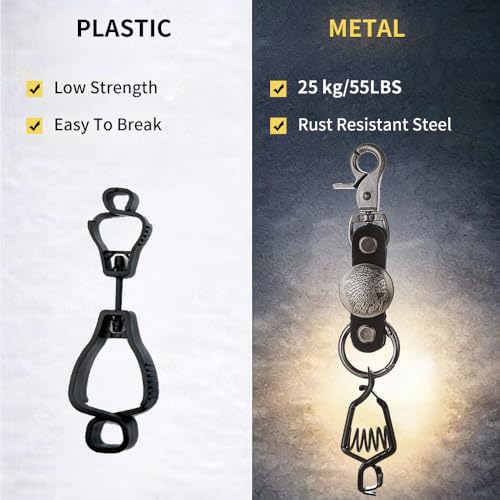 Heavy Duty Glove & Hat Clip with Carabiner, All-Metal Spring Clamp Work Glove Holder for Tool Belt, Harness, Backpack - style: Leather