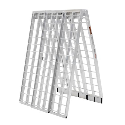 Black Widow 9' Aluminum Folding Motorcycle Ramp, Extra-Wide 3-Piece Arched Ride-Up Loading Ramp for Trucks and Trailers, 1,500 Lb Capacity, Silver - size: 9 feet