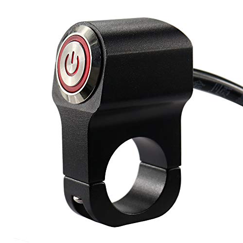 CNC Aluminum Motorcycle Handlebar Switch for 7/8" Bars, 12V 10A ON-Off Switch with Waterproof Rocker & LED Light (Red) for Fog Lights, Horn, Headlight