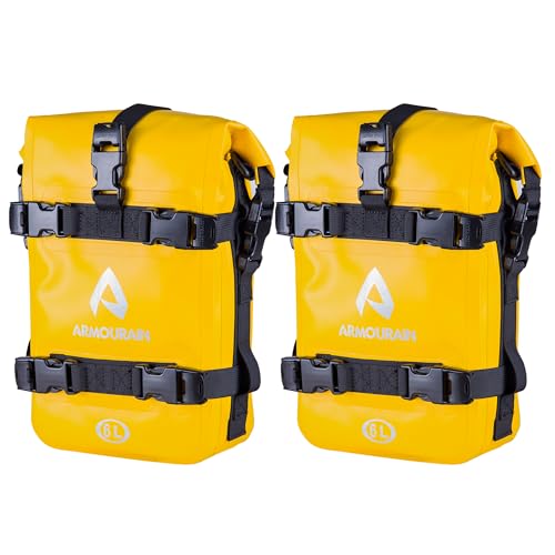 Motorcycle Crash Bar Bag 2PCS Moto Tail Bag Motorcycle Bumper Bags Bike Side Pannier PVC Waterproof Frame Mount Motorcycles Pack Motor Fender Pouch for Most Motorcycles 12L（6L*2） Yellow - color: PVC Yellow