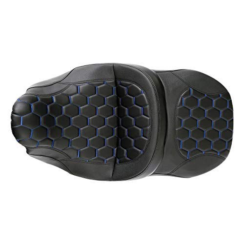 CC RIDER Driver Passenger Seat Hammock Blue Hexagon Fit For Harley Touring 2009-2023 Road Glide Street Glide Road King Electra Glide and Trike models - color: Blue Stitches