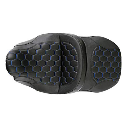 CC RIDER Driver Passenger Seat Hammock Blue Hexagon Fit For Harley Touring 2009-2023 Road Glide Street Glide Road King Electra Glide and Trike models - color: Blue Stitches