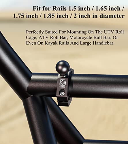 BRCOVAN Aluminum Alloy Large Bar Clamp Mount Base with 1'' TPU Ball | Fit 1.5'' / 1.65'' / 1.75'' / 1.85'' / 2'' Diameter Round Rails, Fit for RAM Mounts B Size 1 Inch Ball Double Socket Arm