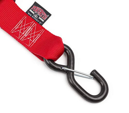 PowerTye Cam Buckle Tie Down Straps – 2 inch x 12ft Straps with Latch Hooks – Ideal for Motorcycle, ATV, Trailers, and Truck Bed Cargo – 600 lb WLL & 1,800 lb Break Strength – USA Made, Red (Pair) - color: Red