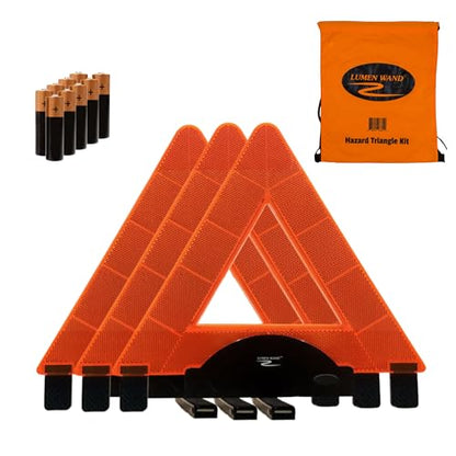 Lumen Wand 3-Pack LED Reflective Warning Triangles Kit for Road Safety, Metal Base, Internal LEDs & External Reflectors; Includes Storage Bag & 9 AAA Batteries Emergency Triangle - size: Pack of 3