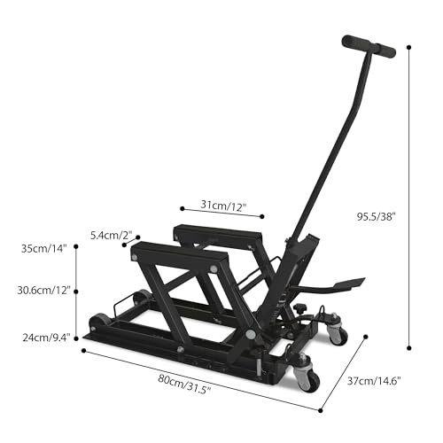 Hydraulic Motorcycle Lift Jack 1500 LBS Capacity Portable ATV Scissor Lift Table with 4 Universal Casters Foot-Operated Hoist Stand for Motorcycles ATV UTV Powersports Black