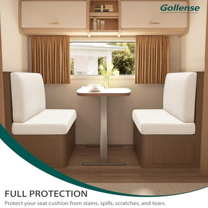 Gollense RV Dinette Cushion Covers Set of 2, Waterproof Stretch Camper Cushion Covers, Sectional Replacement RV Seat Covers for Trailer Couch, Includes 2 Backrest Cover & 2 Bench Cover (Beige) - color: Beige