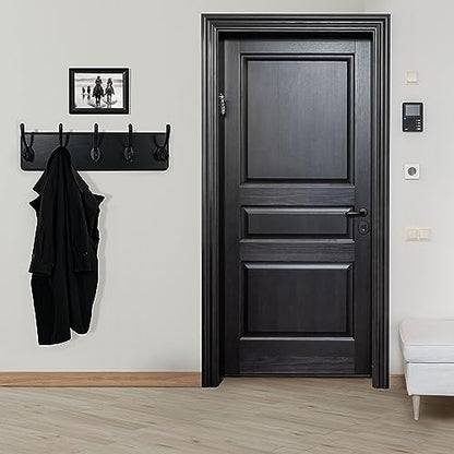 WEBI Coat Rack Wall Mount,Coat Hanger Wall,16" Hole to Hole,Coat Hooks Wall Mounted,Hook Rack,5 Hooks for Hanging Coats,Hats,Jacket,Clothes,Entryway,Black - color: Black Wood/Black Hook, size: 17.3 Inch-5 Hooks