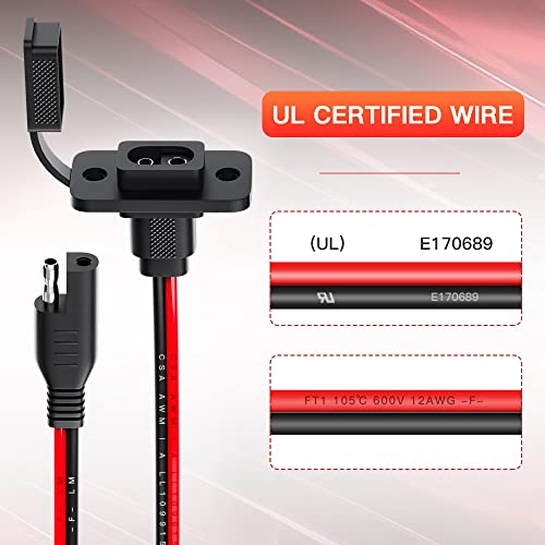 ELECTOP Rectangular Connector Power Socket Sidewall Port, Weatherproof Quick Connector Solar Panel Flush Mount SAE Plug Adapter, 12AWG SAE Cable for Solar Generator Battery Charger (2 Pack) - size: 1.15FT