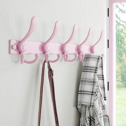 Dseap Coat Rack Wall Mount, Heavy Duty 12-Gauge Base vs Flimsy 1mm, Double-Thick Solid Anti-Snap Hooks, 16” Stud-Mount, Stainless Steel Hanger for Clothes Hat Entryway Closet Mudroom, Pink - color: Pink, size: L=17" (1pcs)