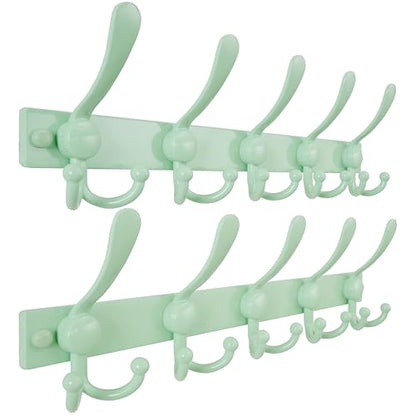 Dseap Coat Rack Wall Mount, Heavy Duty 12-Gauge Base vs Flimsy 1mm, Double-Thick Solid Anti-Snap Hooks, 16” Stud-Mount, Stainless Steel Hanger for Clothes Hat Entryway Closet, Green, Pack of 2 - color: Green, size: L=17" (2pcs)
