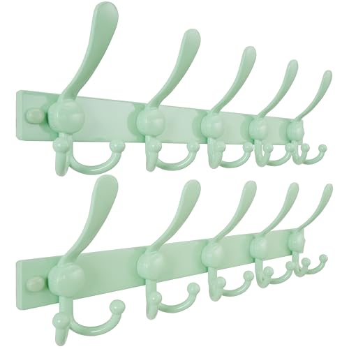 Dseap Coat Rack Wall Mount, Heavy Duty 12-Gauge Base vs Flimsy 1mm, Double-Thick Solid Anti-Snap Hooks, 16” Stud-Mount, Stainless Steel Hanger for Clothes Hat Entryway Closet, Green, Pack of 2 - color: Green, size: L=17" (2pcs)