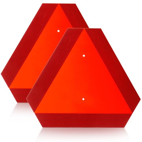 Nicunom 2 Pack Slow Moving Vehicle Sign, Aluminum Slow Moving Vehicle Triangle Signs, 14"x16" 60-mil SMV Safety Sign, Engineering Grade Reflective Up to 7 Years Outdoor for Golf Cart, Tractor, UTV
