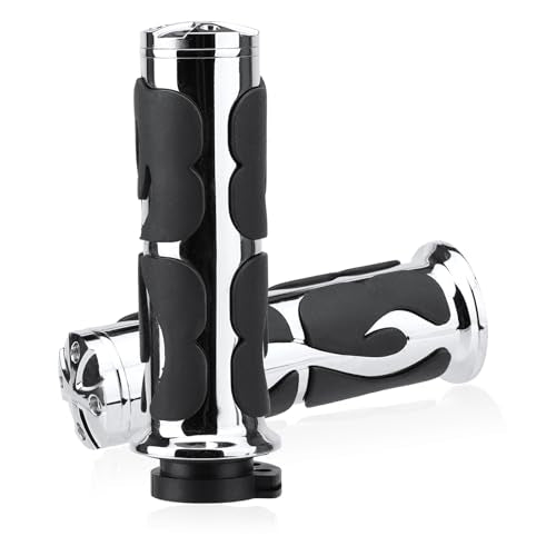 Motorcycle Hand Grips 1 Inch 25MM Handlebar Grip Throttle Non-Slip Universal Compatible with Harley Davidson Dyna Sportster 883 Road King Electra Glide Street Glide - color: Chrome-F