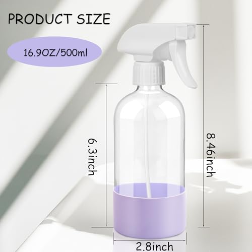 UUJOLY Plastic Spray Bottle Trigger Empty Spray Bottles Clear Refillable Container for Water, Essential Oils, Hair, Cleaning Products, Adjustable Head Sprayer and Stream, Purle + Dark Grey - color: Purle + Dark Grey, size: 2 Pack/500ml