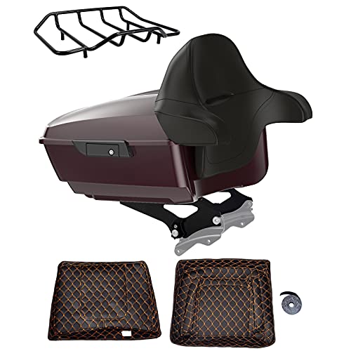 Advanblack US Stock Black Cherry King Tour Trunk Pack, Black Mount Bracket, Top Luggage Rack, Orange Trunk Pak Liners Fit for 09-Later Harley Touring, Road Glide, Street Glide Special, Electra Glide - color: Black Cherry