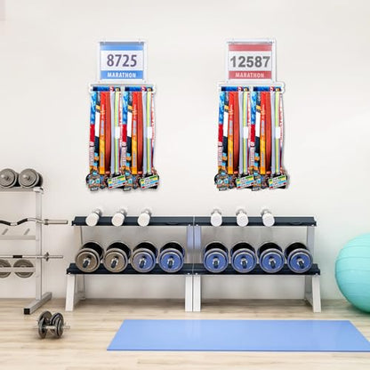 Moxweyeni Race Medal and Bib Display Medal Hanger Running Bib Holder Wall Mounted Hanging Rack Stands Gifts for Runners - color: White, size: 13.78 x 11.22 Inch, style: Classic