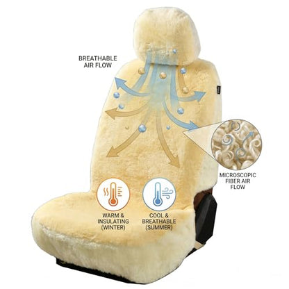 1PC Front Bucket Genuine Sheepskin Car Seat Cover Lambskin Winter Car seat Cushion Lambs Wool Sheep Skin Fuzzy Seat Cover Shearling Car Accessories for SUVs, Saloons and Trucks (Beige) - color: Beige