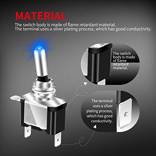 DaierTek 12V Blue LED Illuminated Toggle Switch with Safety Cover Guard 3 Pin ON Off Covered Lighted Toggle Switch Rocker Heavy Duty 20 AMP for Racing Automotive Motorcycle Car RV Truck -2pack - color: Blue LED with Cover