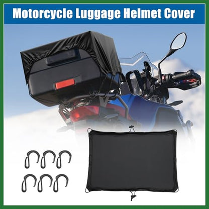 Motoforti 1 Set Motorcycle Luggage Net Helmet Cover 24"x17" Elastic Waterproof Trunk Cover with 6 Hooks Universal Long-lasting