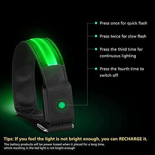 2 Pack Rechargeable LED Reflective Armband, High Brightness High Visibility Night Safety Light Band, Wearable Flashing LED Gear for Running, Walking, Biking and Outdoor Activities - color: green