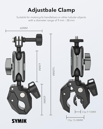 SYMIK Motorcycle Handlebar Mount for Action Camera, Heavy Duty Clamp Mount for Bike Bicycle Motorcycle Handlebar w/ 360° Ball Heads for Gopro, Insta360 X5 X4 Air X3 Ace Pro 2, Osmo 360 Action 6 5 Pro