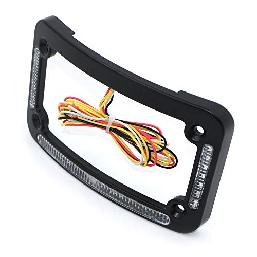 HTTMT- Dual LED Curved Motorcycle License Plate Frame w/Turn-Signal,Brake Light - Black Finish Universal Compatible with Any Motorcycle [P/N: MT294-007-BK] - color: Black