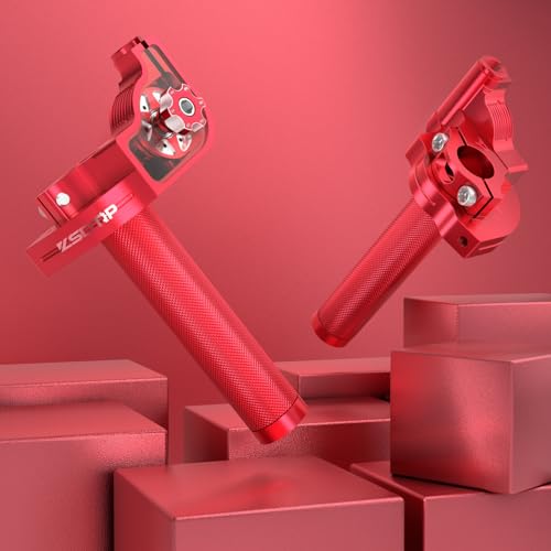 Throttle Grip Throttle Cable Motorcycle 22mm Universal CNC Aluminum Accelerator Throttle Twist Grips Handlebars for KLX CR CRF EXC XR TTR CB SSR ATV Dirt Bike Pit Bike - color: Red