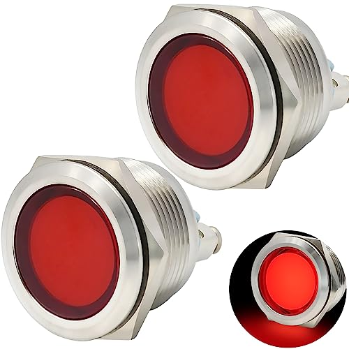 Indicator Light 22mm 7/8" Waterproof Red Metal Stainless Steel 304 Signal Lamp 12V/24V DC/AC LED Pilot Dash Lamp Light Ring Large Red for Car Truck Boat 2Pcs - color: Red, size: 12~24V
