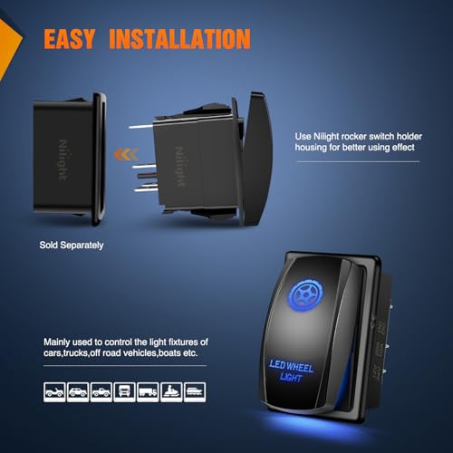 Nilight LED Wheel Light Rocker Switch Led Bar 5 Pin Laser On Off SPST Switches 20A/12V 10A/24V Blue with Jumper Wires Set for Cars Trucks Boats ATVs UTVs RVs - size: LED WHEEL LIGHT