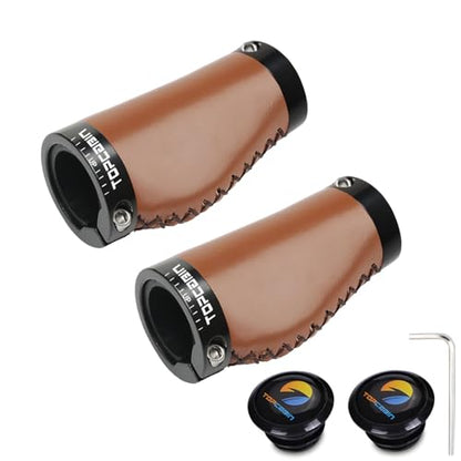 TOPCABIN Bike Grips 2PCS 90mm Length Bike Handlebar Grips Short Mini Bicycle Handlebar Grips Two-Color Rubber Ergonomic Design - color: Hand-Sewn ATF Leather(Brown 90mm)