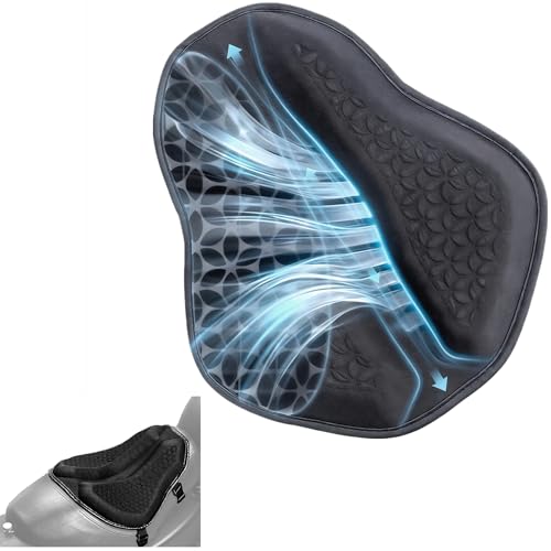 VENROCK Motorcycle Gel Seat Cushion Universal Motorcycle Seat Pad Improved Ventilation Groove Shake Rider Cushion 3D Honeycomb Breathable Structure Shock Absorption Stay Cool Comfortable in Long Rides