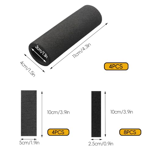 4Pcs Foam Handle Cover, NBR Rubber Grip, 4.3 Inch Tubing, Comfortable Grips for Fitness, Home, Lawn, Bicycle, Motorbike Handlebar Replacement (Black)