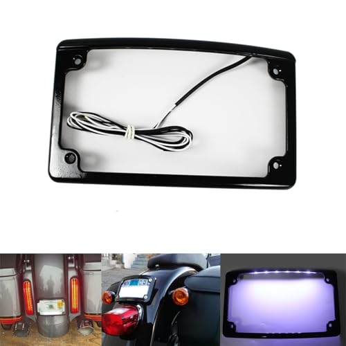 Curved LED License Plate Frame with Illumination Light Compatible with Harley, 12° Curved Design - color: Black