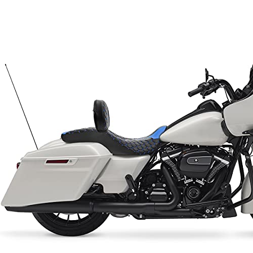 C.C. RIDER Motorcycle Backrest Plug-in Driver Rider Backrest Sissy Bar for Harley Davidson Touring CVO Street Glide Road Glide Electra Glide Road King 2009-2023 - color: Rider Backrest-Blue Stitching