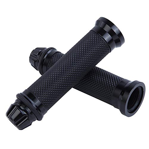Motorcycle Hand Grips with Bar End Cap, Racing CNC Aluminum & Soft Rubber Handlebar Universal for 7/8"(22mm) Handle Bar - color: black