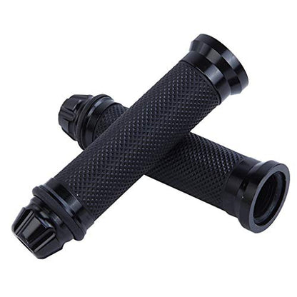 Motorcycle Hand Grips with Bar End Cap, Racing CNC Aluminum & Soft Rubber Handlebar Universal for 7/8"(22mm) Handle Bar - color: black
