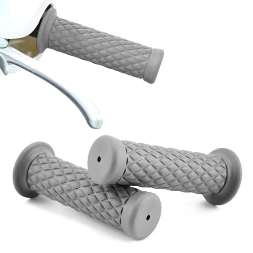 2 PCS Motorcycle Hand Grips, Non-Slip Motorbike Handlebars with Open End for 7/8" 21mm/24mm Handles, Vintage Soft Rubber Thruster Grips for Dirt Bike Scooter Motocross (Gray) - color: Gray
