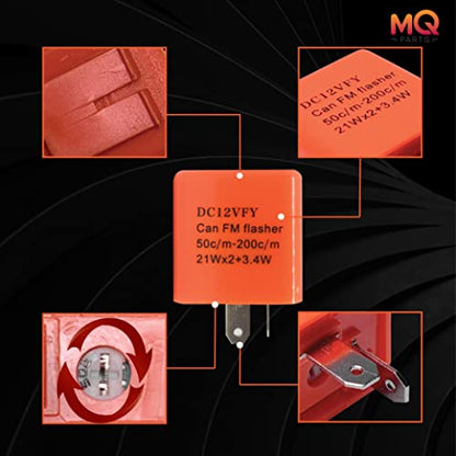 2 Packs 2-Pin 12V Speed Adjustable LED Electronic Flasher Relay Fixes Motorcycle Turn Signal and Hazard Warn Hyper Flash - Premium Version Orange DC12V-FM Part by MQparts