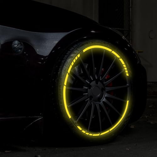 12PCS Reflective Car Wheel Stickers, Night Safety Warning Bicycle Stickers, Anti-Scratch Reflective Rim Decals for Car Motorcycle Cycling Bike (Yellow) - color: Yellow
